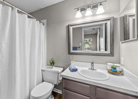 A white toilet sits next to a sink in a bathroom.