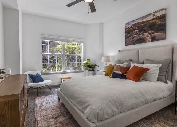 Bedroom With Ceiling Fan at Villas at Rogers Ranch, San Antonio