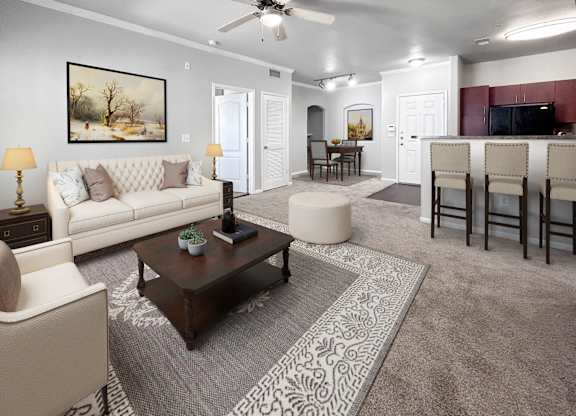 Living Room With Kitchen at Remington Ranch, San Antonio, TX