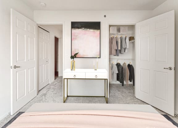 Buttercup Layout Model Bedroom Closet at The Harbours Apartments, Clinton Twp 48038