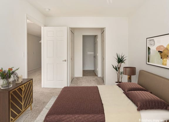 Buttercup Layout Model Bedroom at The Harbours Apartments, Clinton Township, Michigan