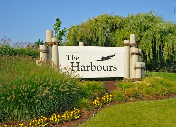 Entrance Sign at The Harbours Apartments, Clinton Twp, MI, 48038