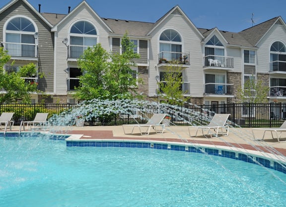 Poolside Lounge Area at Westlake Apartments, Belleville, Michigan