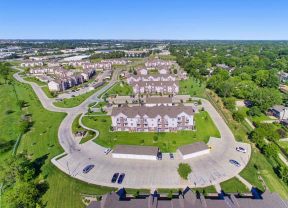Overhead drone view at Andover Pointe Apartment Homes, NE, 68138