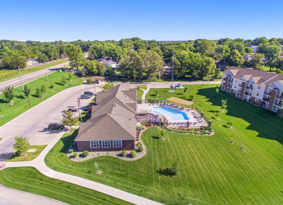 an aerial view of community building and swimming pool at Andover Pointe Apartment Homes, NE, 68138