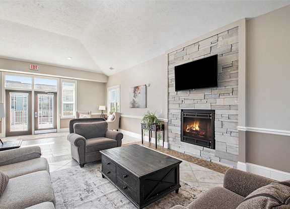 A community building with a fireplace at Andover Pointe Apartment Homes, La Vista, NE, 68138