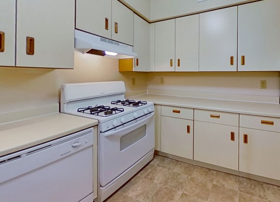 Kitchen With Gas Range and Dishwasher at Arbor Lakes Apartments, Elkhart, IN