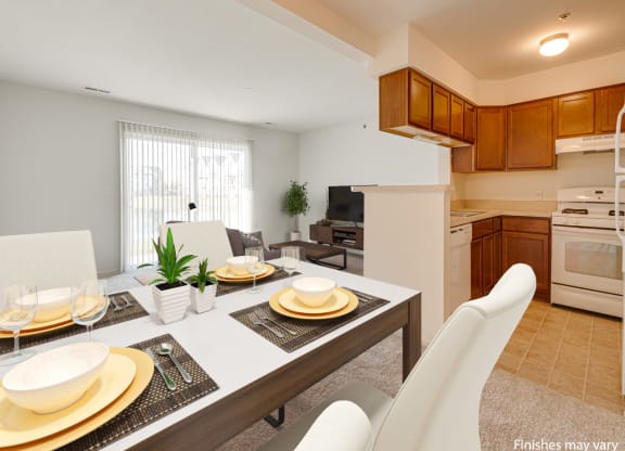 Aster Layout Dining Area with Kitchen View at The Harbours Apartments, 48038
