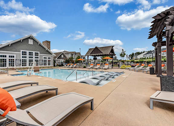 the resort style swimming pool at our apartments at Avellan Springs Apartments, Morrisville, NC