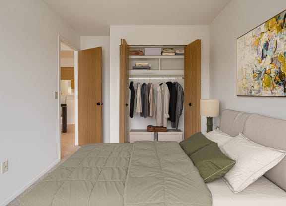 Azalea Layout Model Bedroom with Closet at Portsmouth Apartments, MI 48377