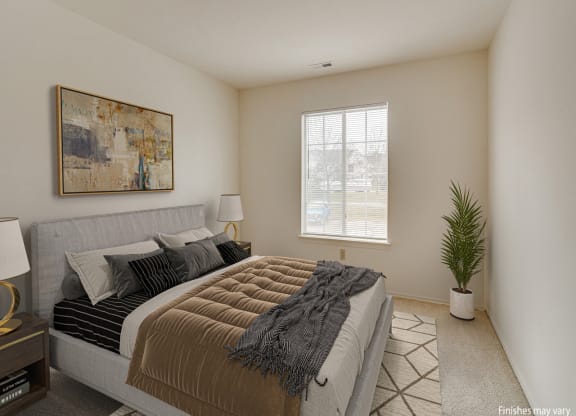 Azalea Layout Model Bedroom at Portsmouth Apartments, Novi, MI 48377