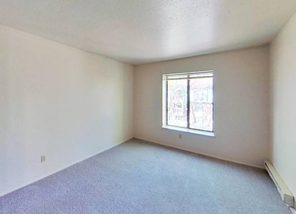 A spacious bedroom with a window and carpeted floor at Briarwood Apartments in Benton Harbor, MI