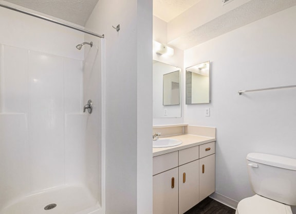 second bathroom with a walk in shower  at Black Sand Apartment Homes, Lincoln, NE