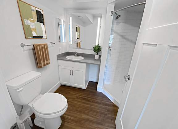 A second bathroom with a toilet, sink, and mirror at Byron Lakes Apartments, Michigan, 49315