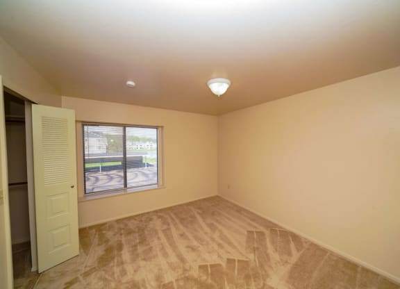 Spacious Bedroom with a View at Canal Club Apartments in Lansing, MI