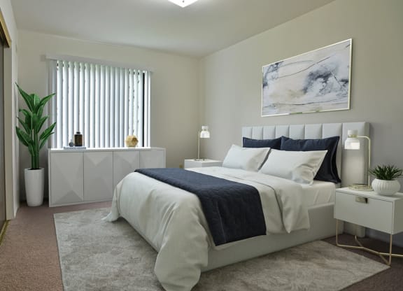 Bedroom With Expansive Windows at Charter Oaks Apartments, Davison, MI