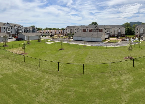 an aerial view of a fenced in dog  park at Chase Creek Apartment Homes, Huntsville, AL, 35811