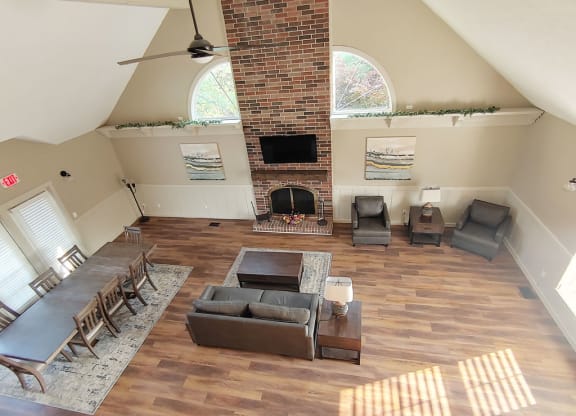 Newly Remodeled Clubhouse with Fireplace Wall at The Crossings Apartments in Grand Rapids, MI