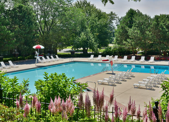 Scenic Pool Surroundings at The Village Apartments, Michigan