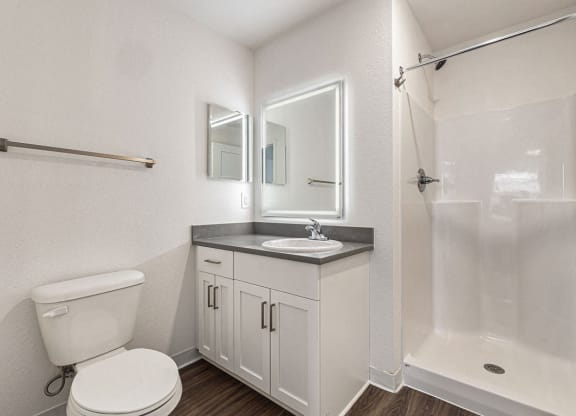 Second bathroom with walk in shower at Eagle Ridge Apartment Homes, Traverse City, MI