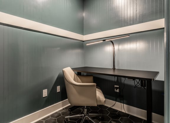 Remote work hub with desk and chair  at Alexandria of Carmel Apartments, Carmel, IN