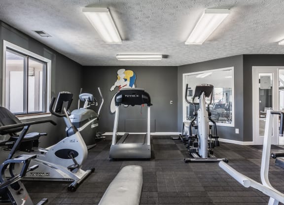 fitness center with exercise equipment at Bavarian Village Apartments, Indianapolis