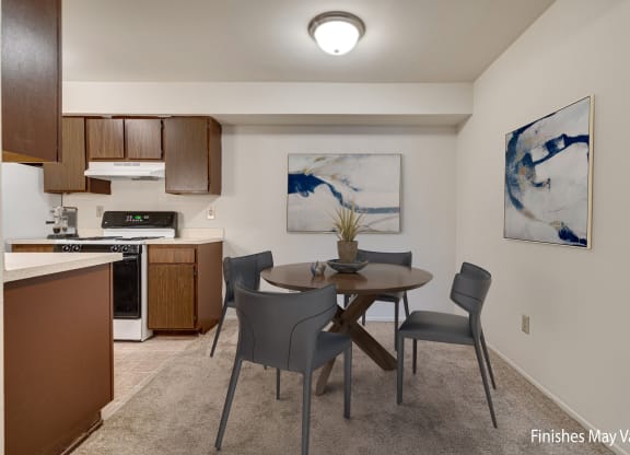 Mina Layout Dining Area Next to Kitchen at Fox Pointe Apartments, Illinois