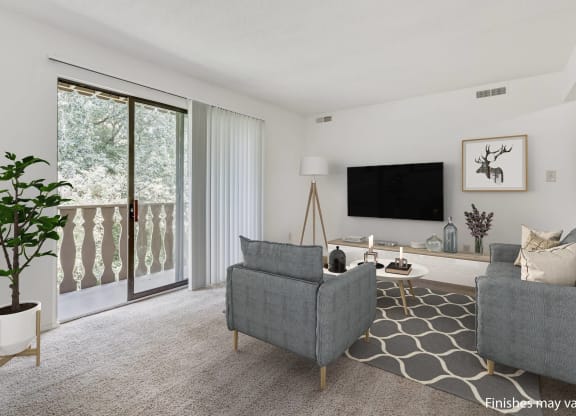 Orchid Layout Living Room with Balcony Access at Lake in the Pines, Fayetteville, North Carolina