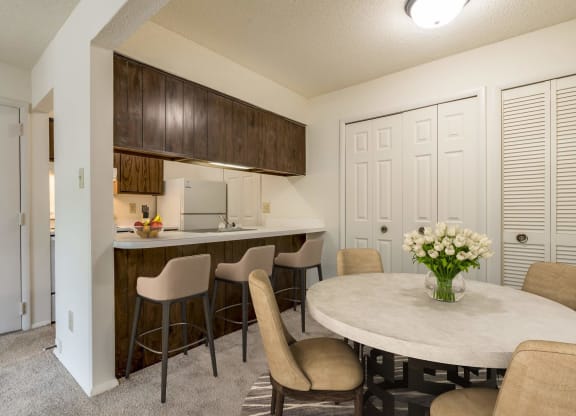 Marigold Deluxe Layout Dining and Kitchen View at Lake in the Pines, North Carolina