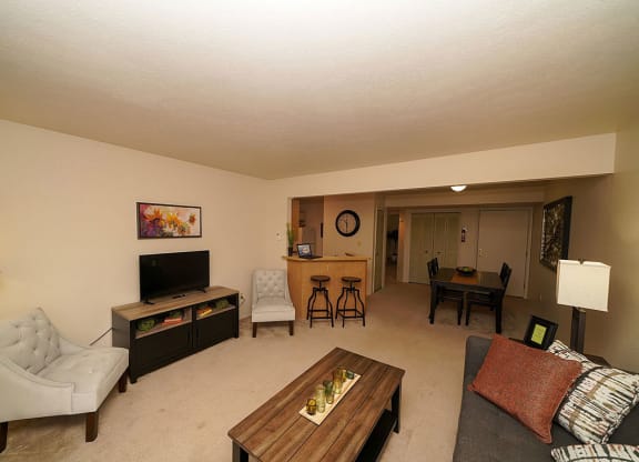 Spacious Living Room Design at Emerald Park Apartments, Michigan