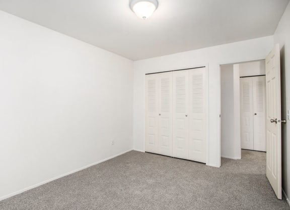 an empty bedroom with a large closet at Fairlane Apartments in Springfield, MI