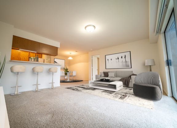 Frances Living Room at Prairie Lakes Apartments, Peoria, IL