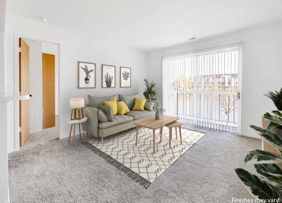 Gardenia Layout Model Living Room at The Harbours Apartments, Clinton Twp, MI