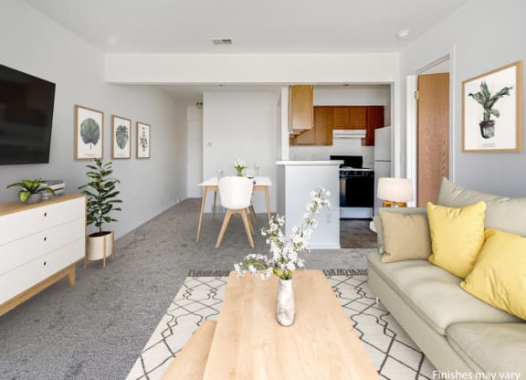 Gardenia Layout Model Living and Dining Areas at The Harbours Apartments, near Troy, MI