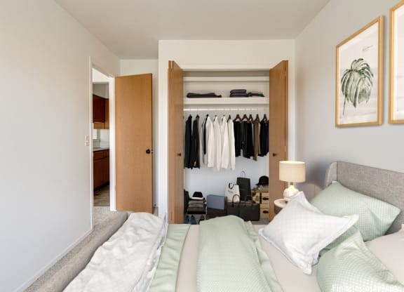 Gardenia Layout Bedroom with Closet at The Harbours Apartments, near Warren, MI