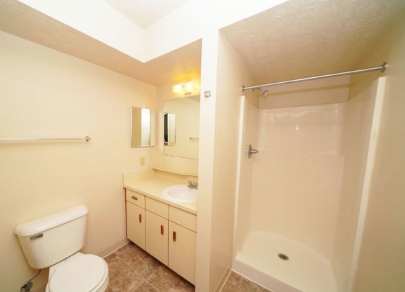 Second bath with walk-in shower at Glenn Valley Apartments, Battle Creek