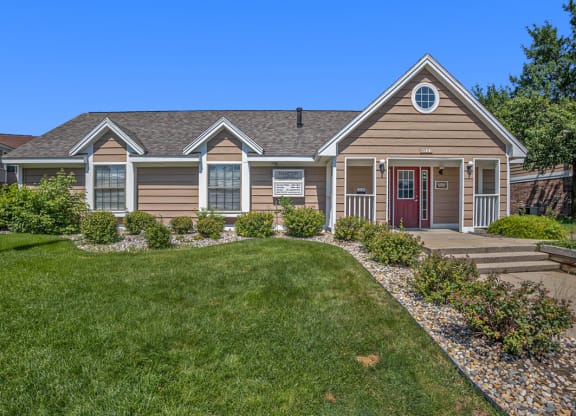 Leasing Office with expert landscaping at Hampton Lakes Apartments, Walker, Michigan