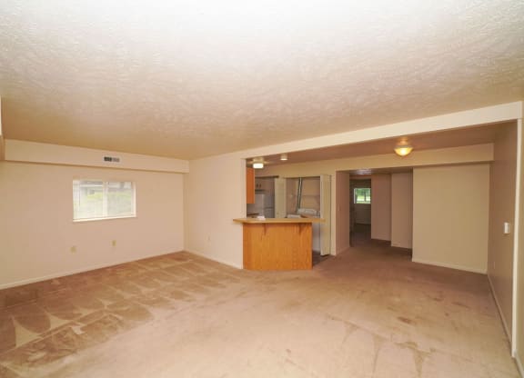 Enlarged living room with an extra window at Hurwich Farms Apartments, Indiana