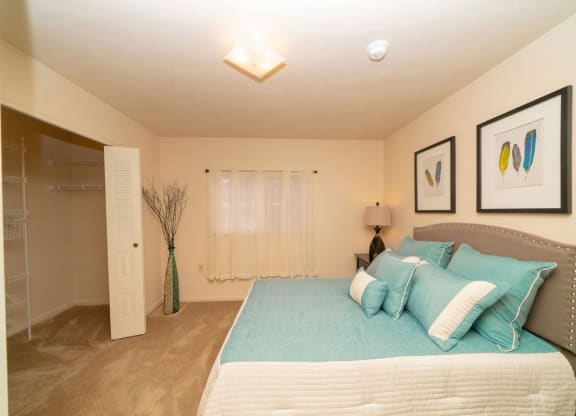 Bedroom with a walk-in closet at Hurwich Farms Apartments, Indiana