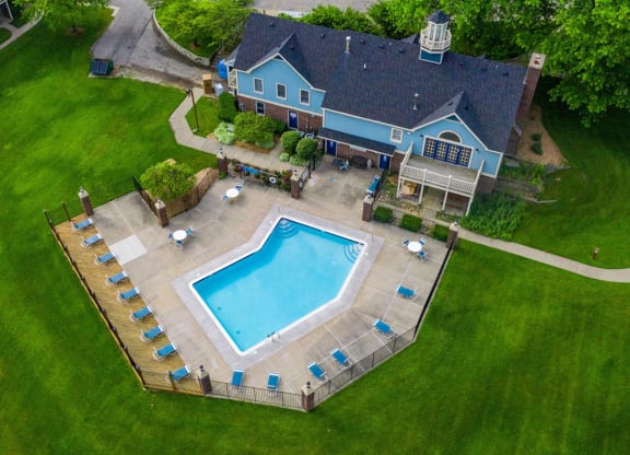 Aerial View Of Pool  at Hurwich Farms Apartments, South Bend, Indiana