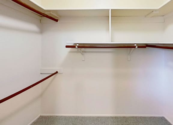 large closet with shelving at Indian Lakes Apartments, Mishawaka