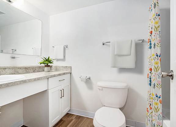 A white toilet sits next to a sink in a bathroom