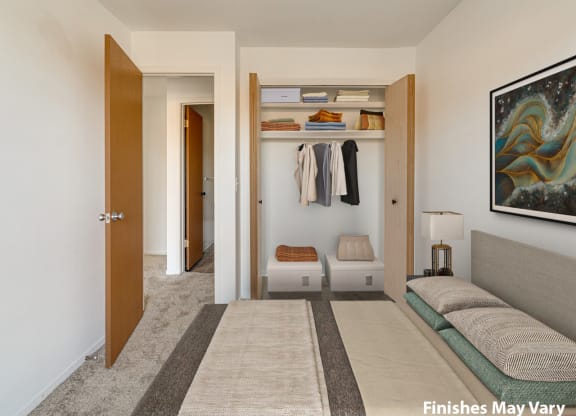 Lily Layout Model Bedroom at The Harbours Apartments, Michigan 48038