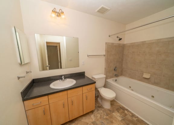 Bathroom With Jet Bathtub at Lynbrook Apartment Homes and Townhomes, Elkhorn, NE, 68022