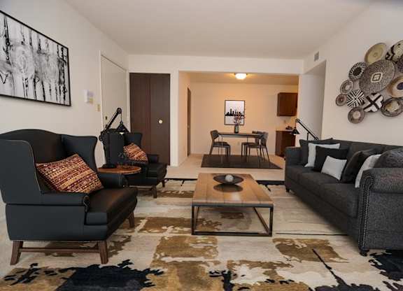 Magnolia and Dahlia Living Room at Fox Pointe Apartments, East Moline, Illinois