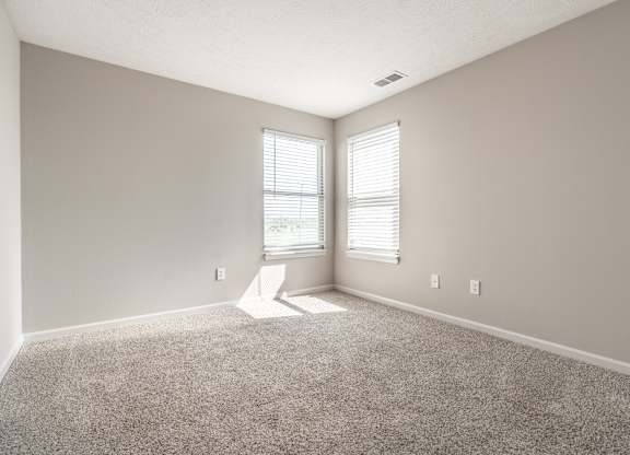 A room with a carpet floor and a window with blinds at Mallard Bay Apartments, Crown Point, Indiana