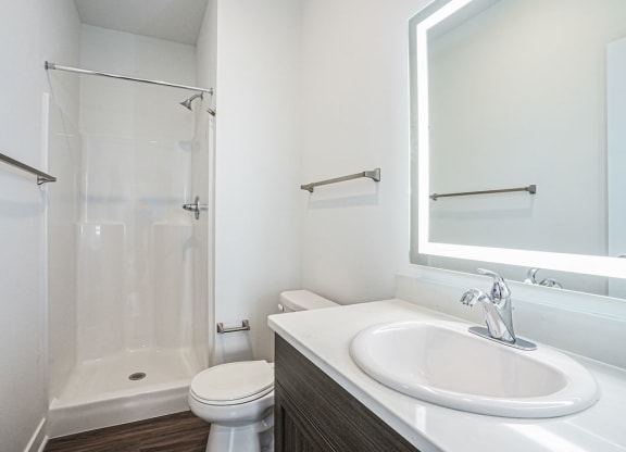 a bathroom with a sink toilet and shower at Meadowbrooke Apartment Homes, Grand Rapids, Michigan