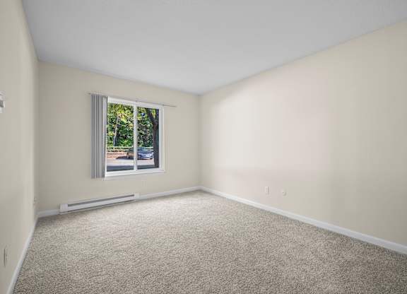 Empty room with a window and carpeted floork at Timberlane Apartments, Peoria, Illinois
