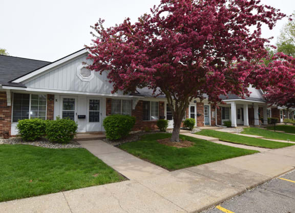 Individual sidewalks to apartments at Newport Village Apartments, Portage