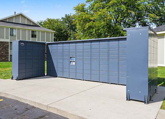 Amazon Hub package lockers at Normandy Village Apartments in Michigan City, IN